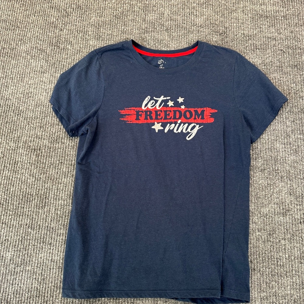 Way to Celebrate Girls Patriotic Graphic Tee Large 12-14 Navy Let Freedom Ring
